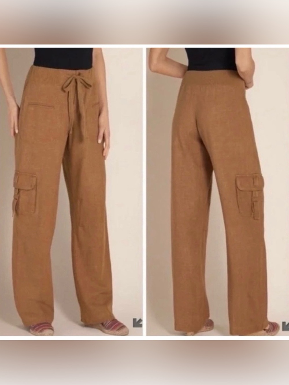 Soft Surroundings Wide-Leg Cargo Pants in Camel Brown